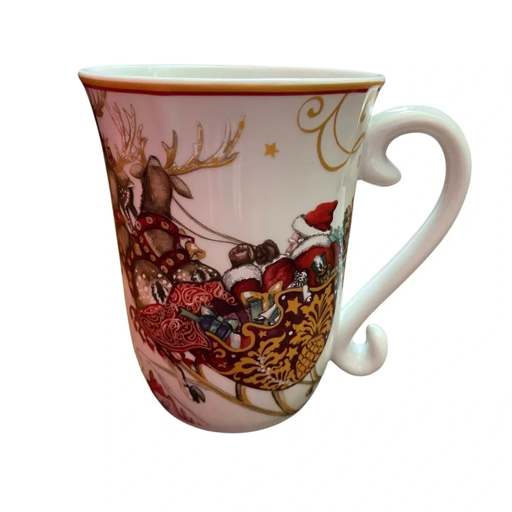 WILLIAMS SONOMA Twas the night before Christmas Mug Santa Sleigh Reindeer
